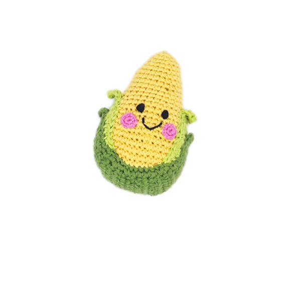 Crochet toy handmade fairtrade Friendly sweetcorn rattle