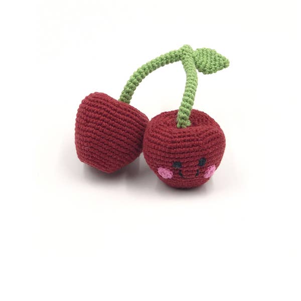 Crochet toy handmade Friendly cherries rattle deep red