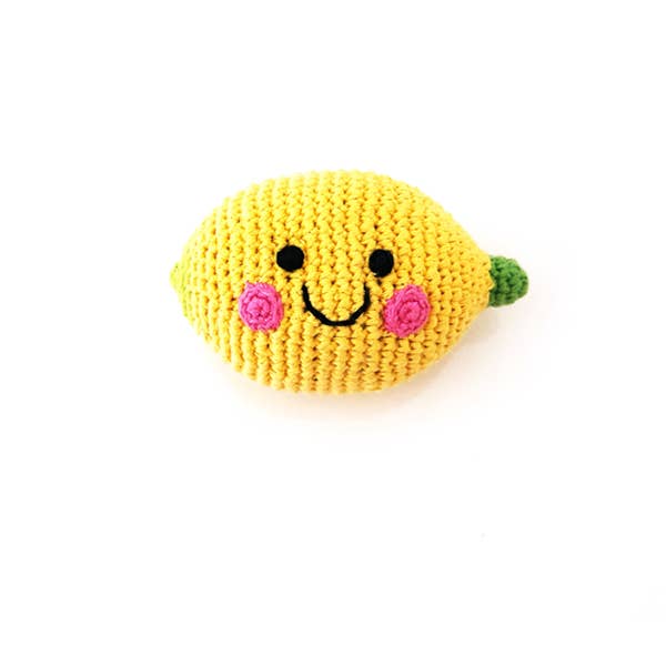 Crochet toy handmade fairtrade Friendly lemon rattle