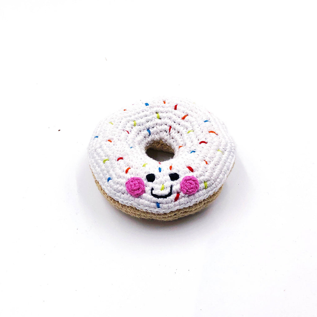 Crochet toy handmade Friendly doughnut rattle - white