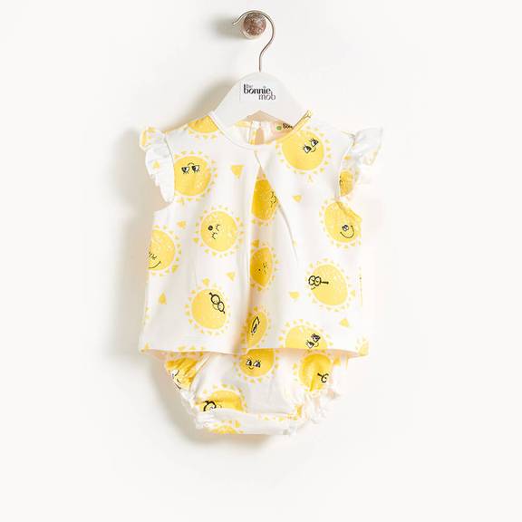 Bonnie Mob Duval Sunshine Print Frill Sleeve Top & Bloomer Set