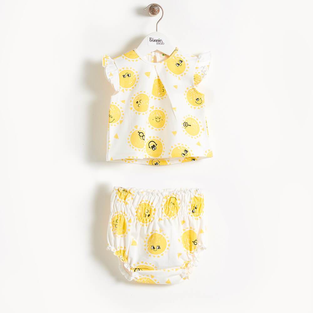 Bonnie Mob Duval Sunshine Print Frill Sleeve Top & Bloomer Set