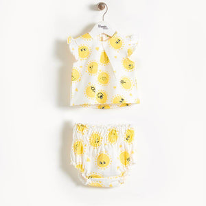 Bonnie Mob Duval Sunshine Print Frill Sleeve Top & Bloomer Set