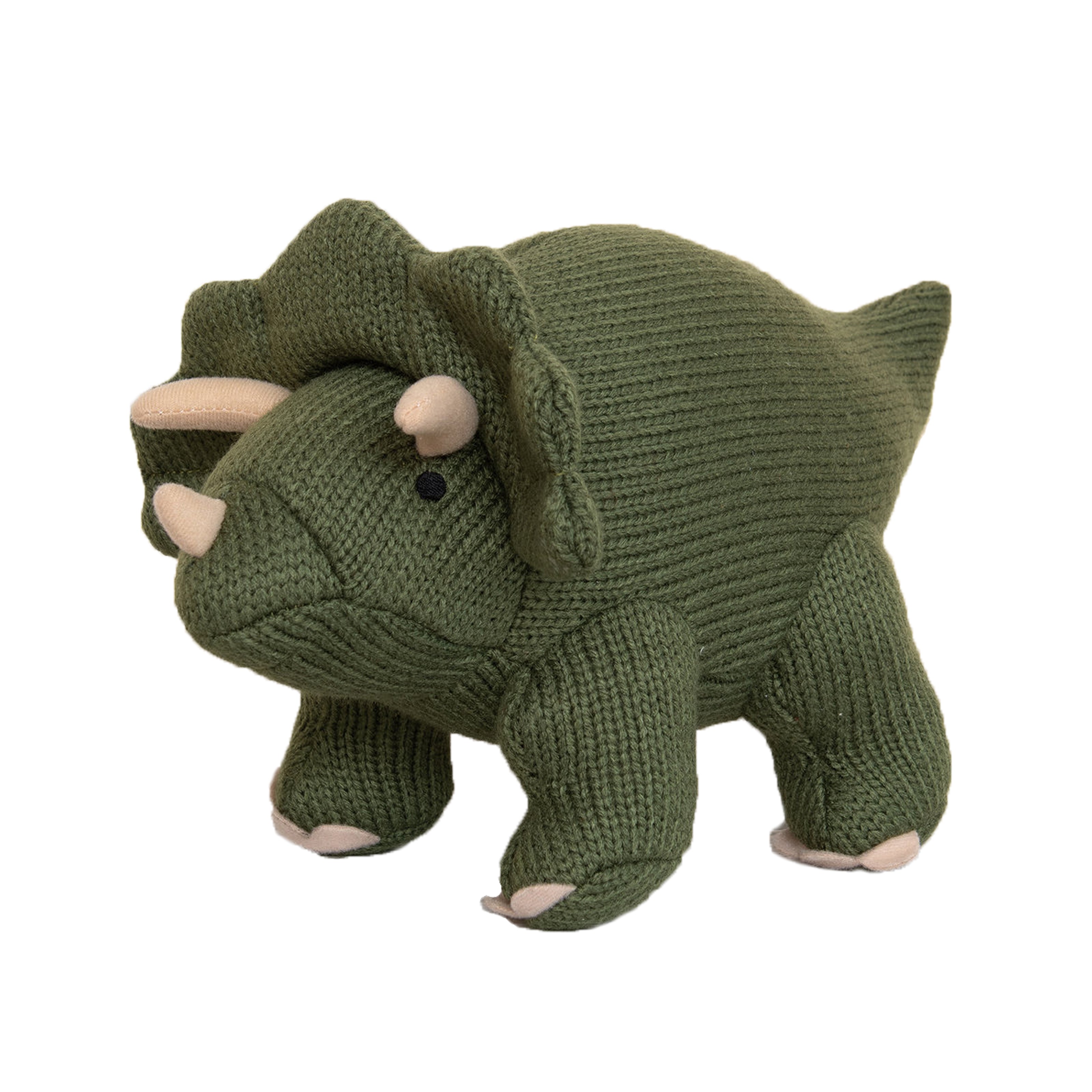 Knitted Khaki Medium Triceratops Toy