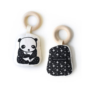 Wee Gallery Panda Teether - Organic Cotton with Wooden Ring