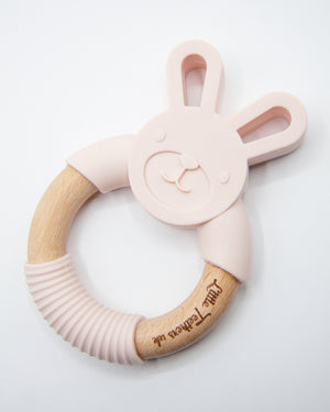 Little Teethers Rabbit Beechwood Silicone Teether - Blush