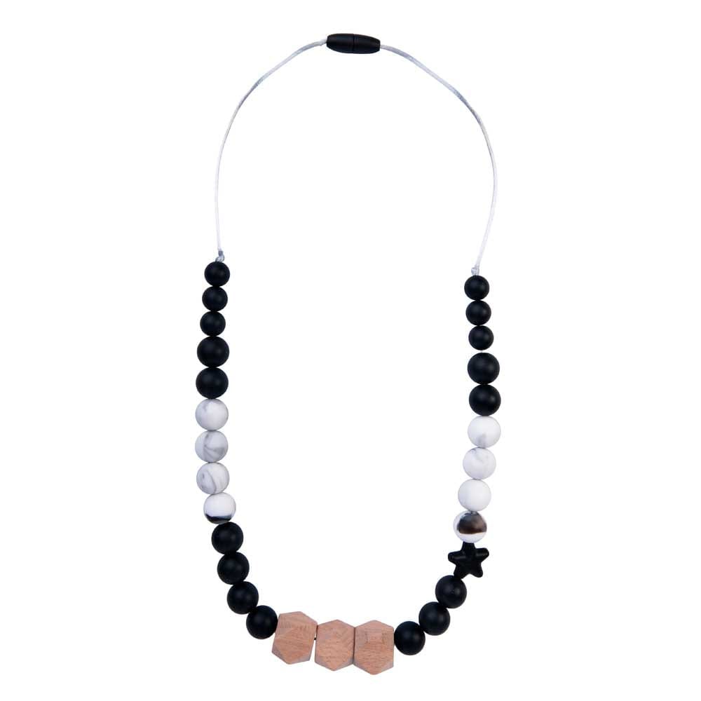 Solar Natural Wood Teething Necklace Black and Marble