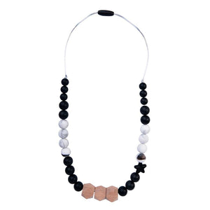 Solar Natural Wood Teething Necklace Black and Marble