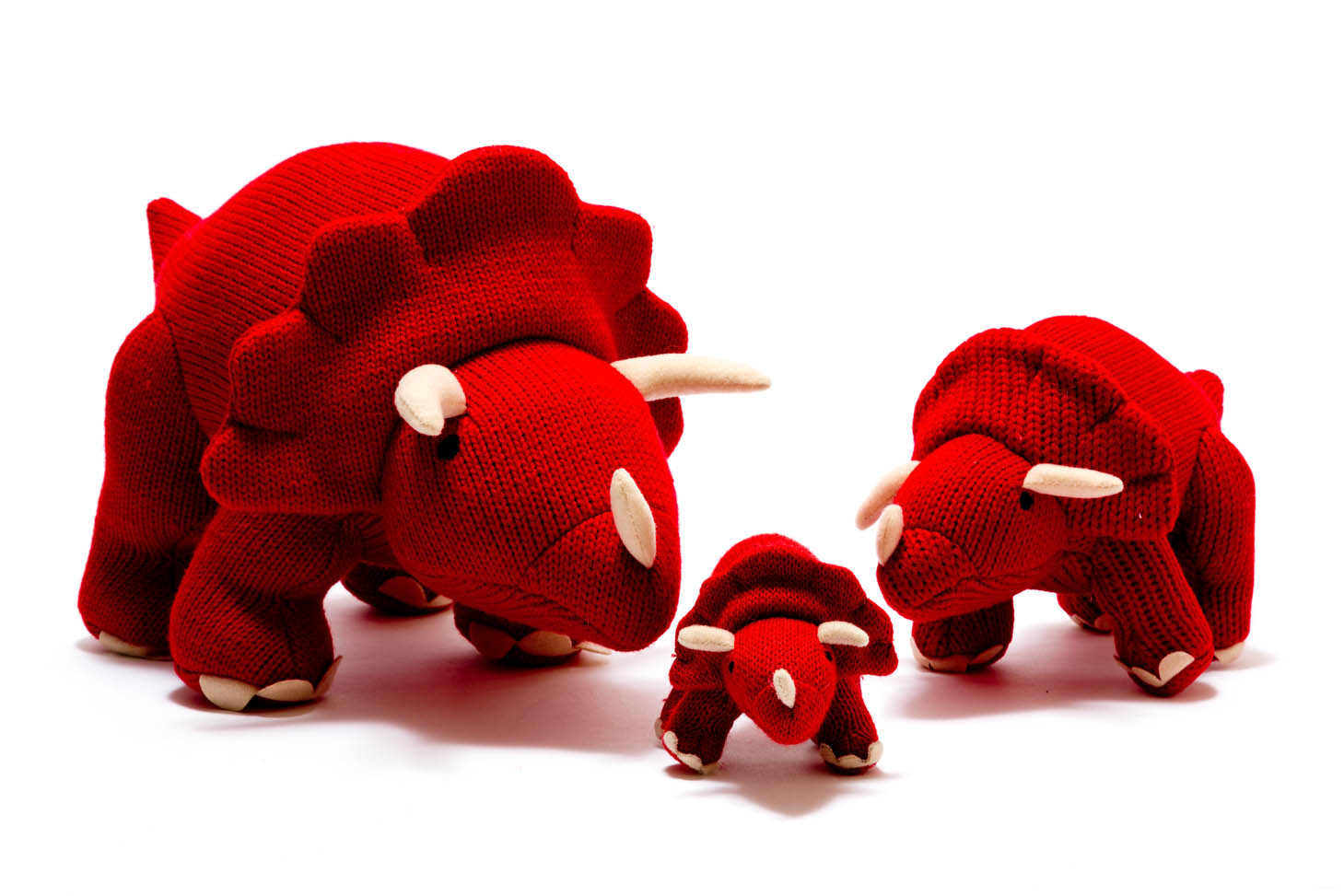 Knitted Small Red Triceratops Rattle