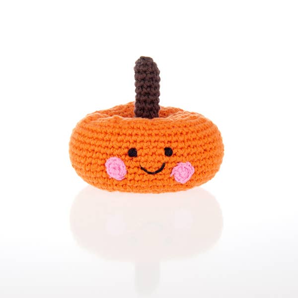 Crochet toy handmade fairtrade Friendly pumpkin rattle