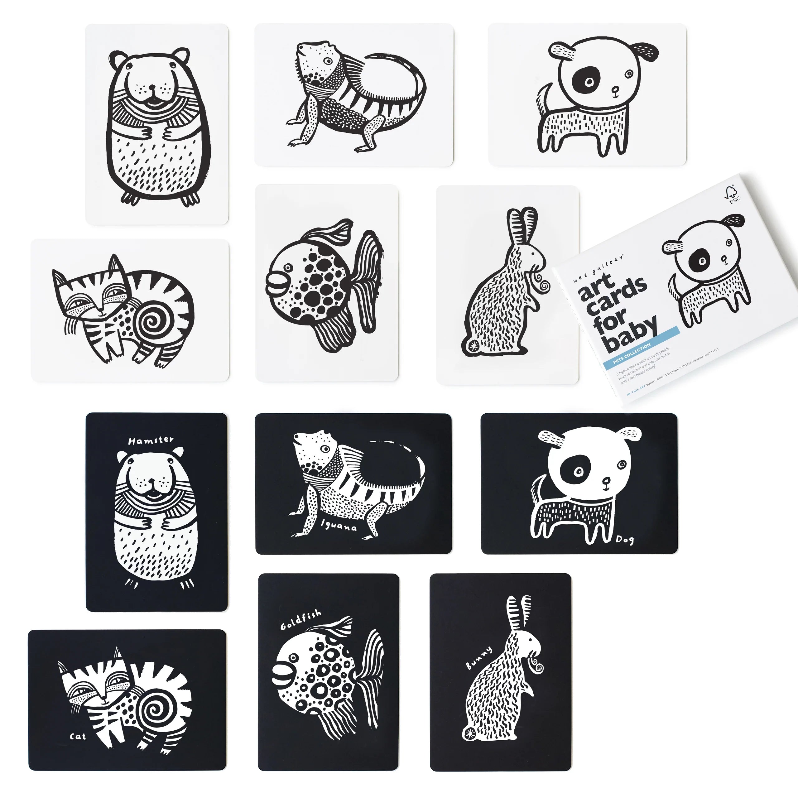 Wee Gallery Black & White Art Cards - Pet Animals