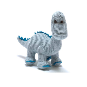Knitted Organic Blue Diplodocus Rattle