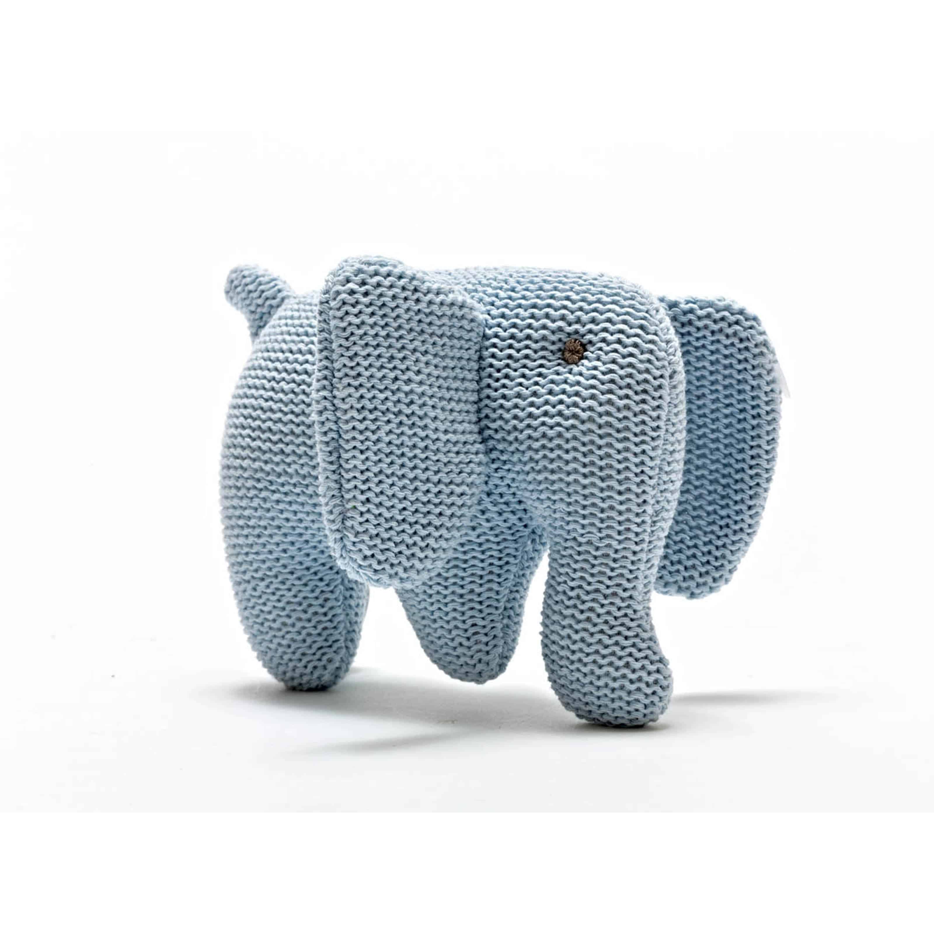 Knitted Organic Elephant Rattle - Blue