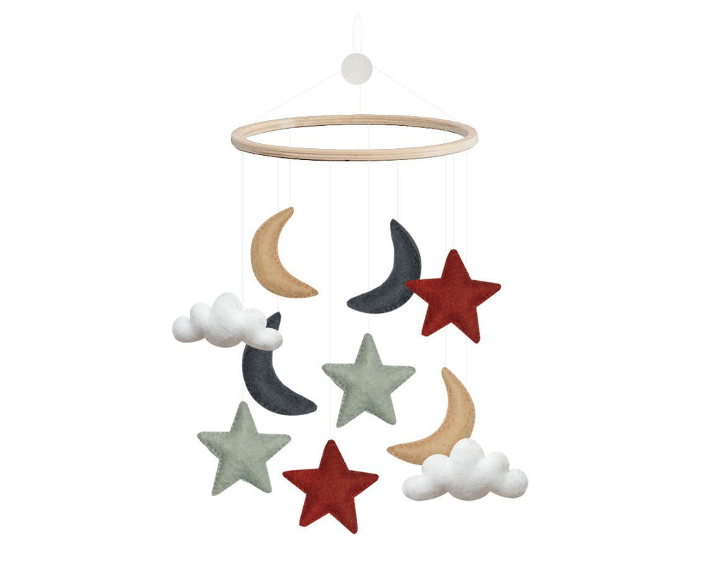 Gamcha Cloud, Moon & Stars Mobile in Red & Blue