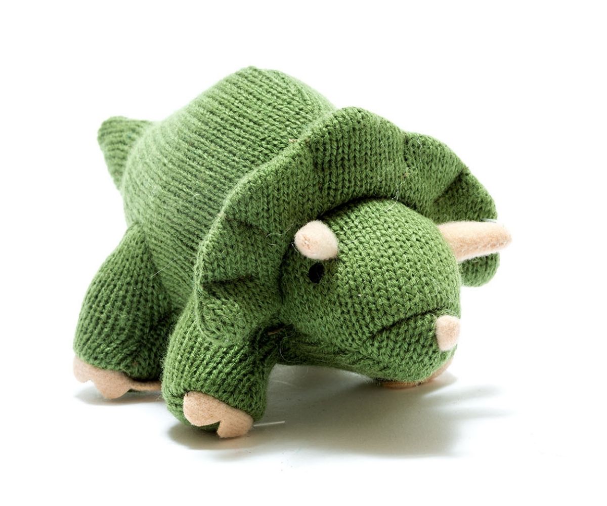 Knitted Khaki Medium Triceratops Rattle