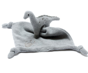 Knitted Organic Grey Dinosaur With Grey Comfort Blanket