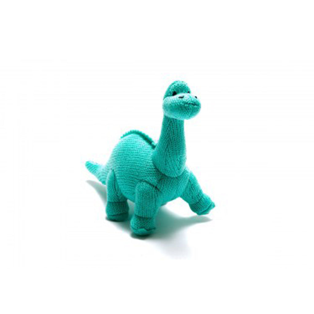 Knitted Ice Blue Diplodocus Rattle Toy