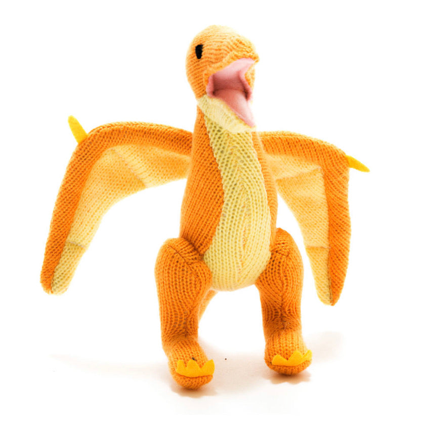 Knitted Pterodactyl Orange Small Rattle