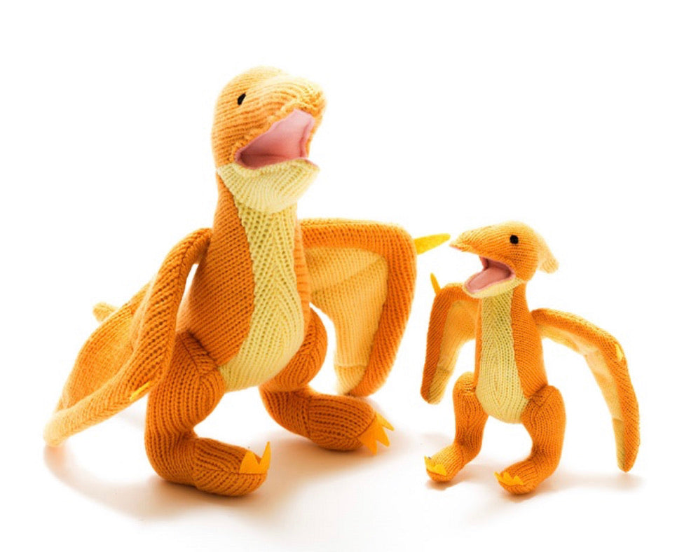 Knitted Pterodactyl Orange Small Rattle