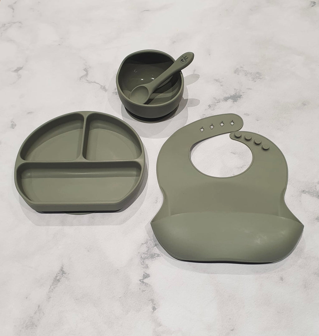 Luna Rose Soft Khaki Silicone Weaning Set