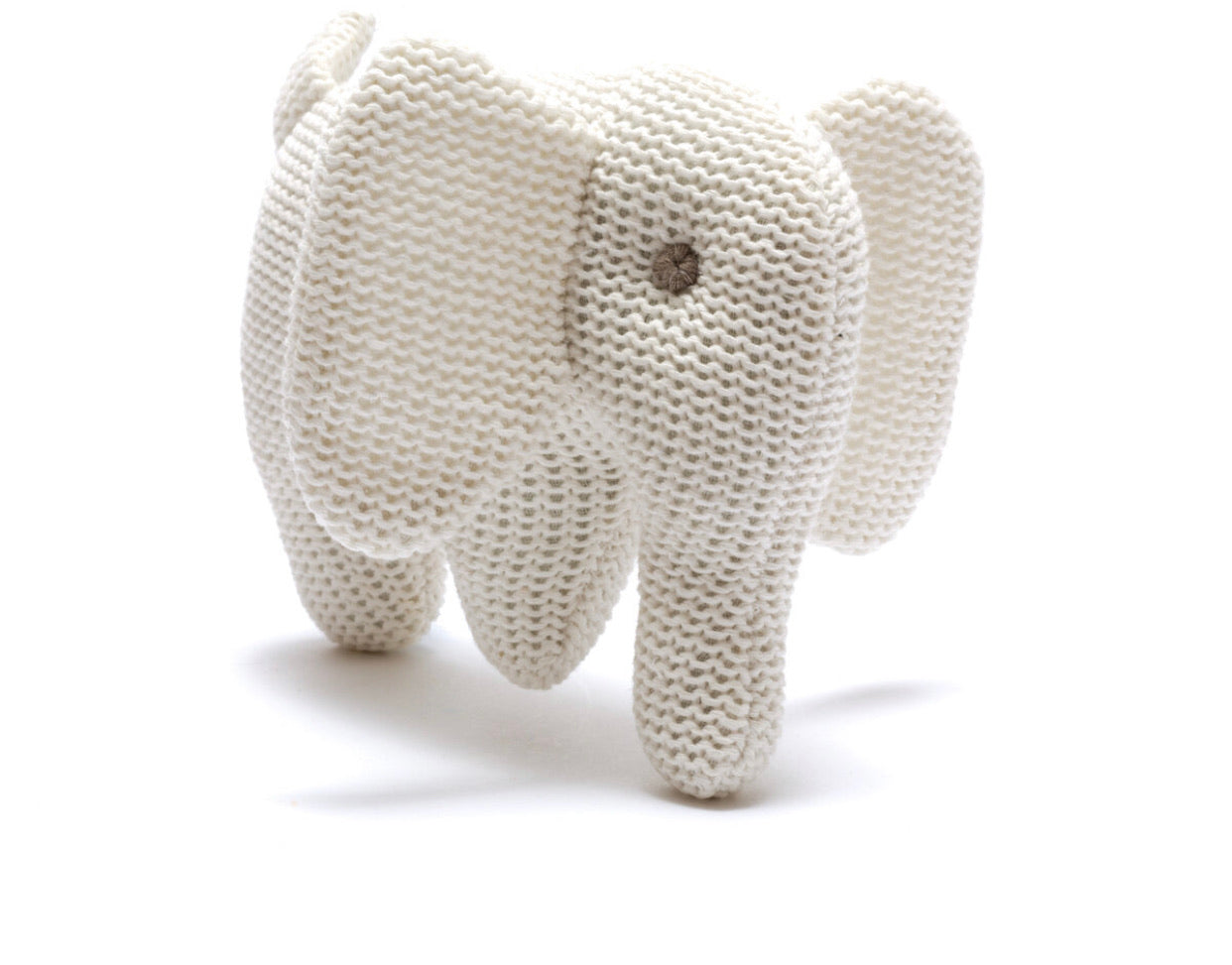 Knitted Organic Elephant Rattle - White