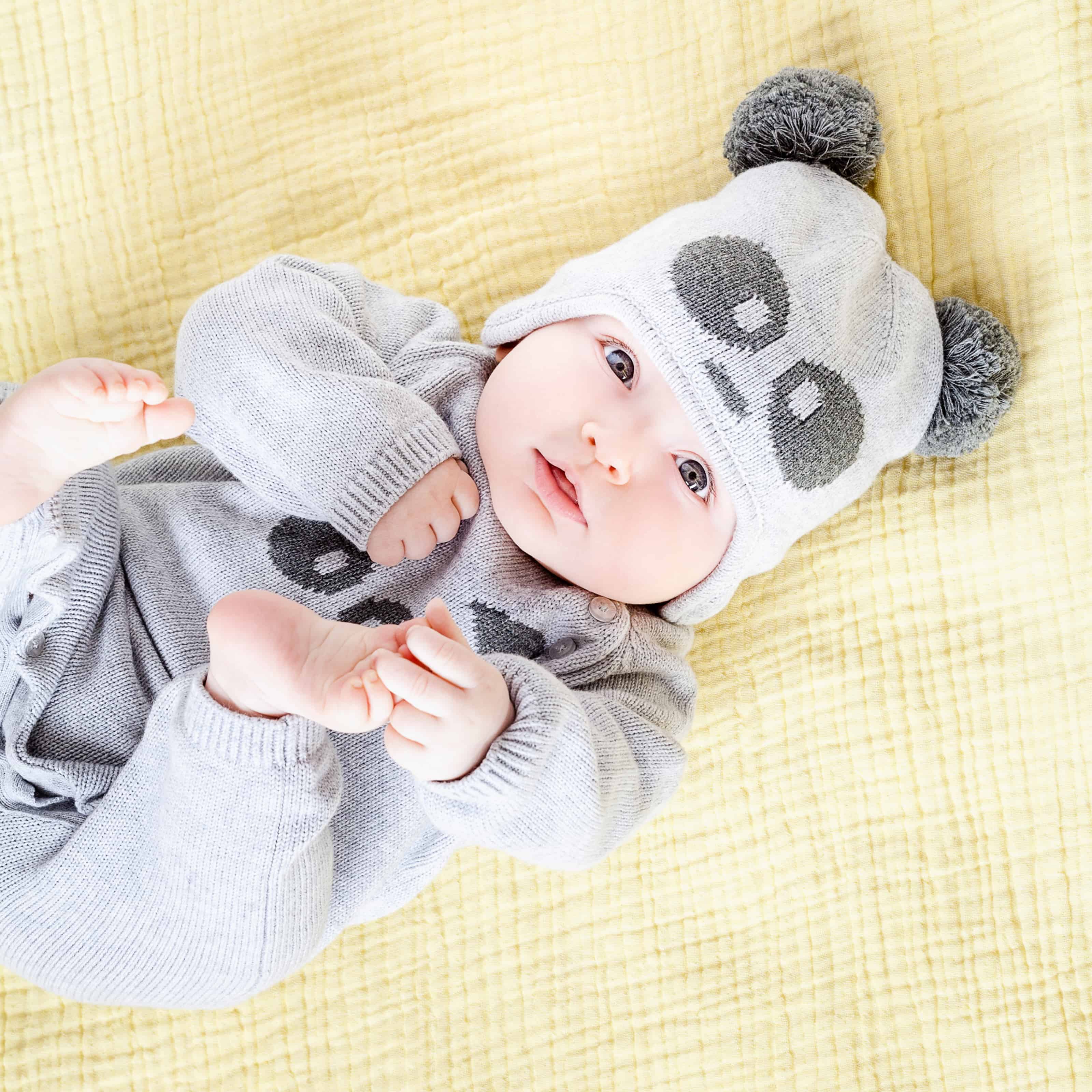 Baby Mori Grey Knitted Panda Hat