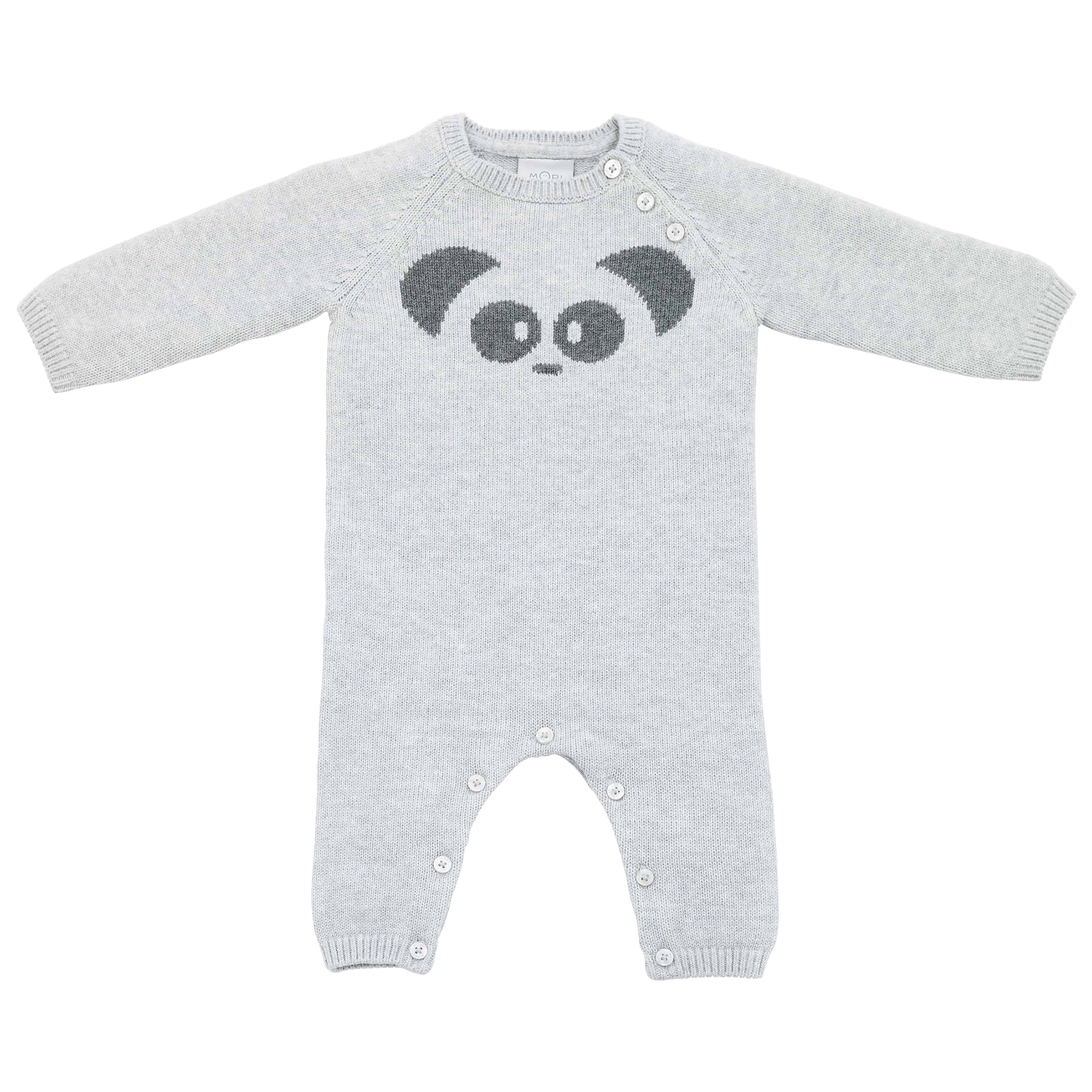 Baby Mori Grey Knitted Panda Romper