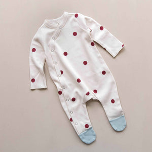Organic Zoo Burgundy Dots Suit with contrast feet