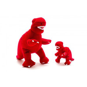 Knitted Red T-Rex Rattle Toy