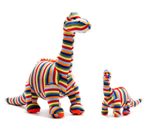 Knitted Small Rainbow Stripe Diplodocus Rattle