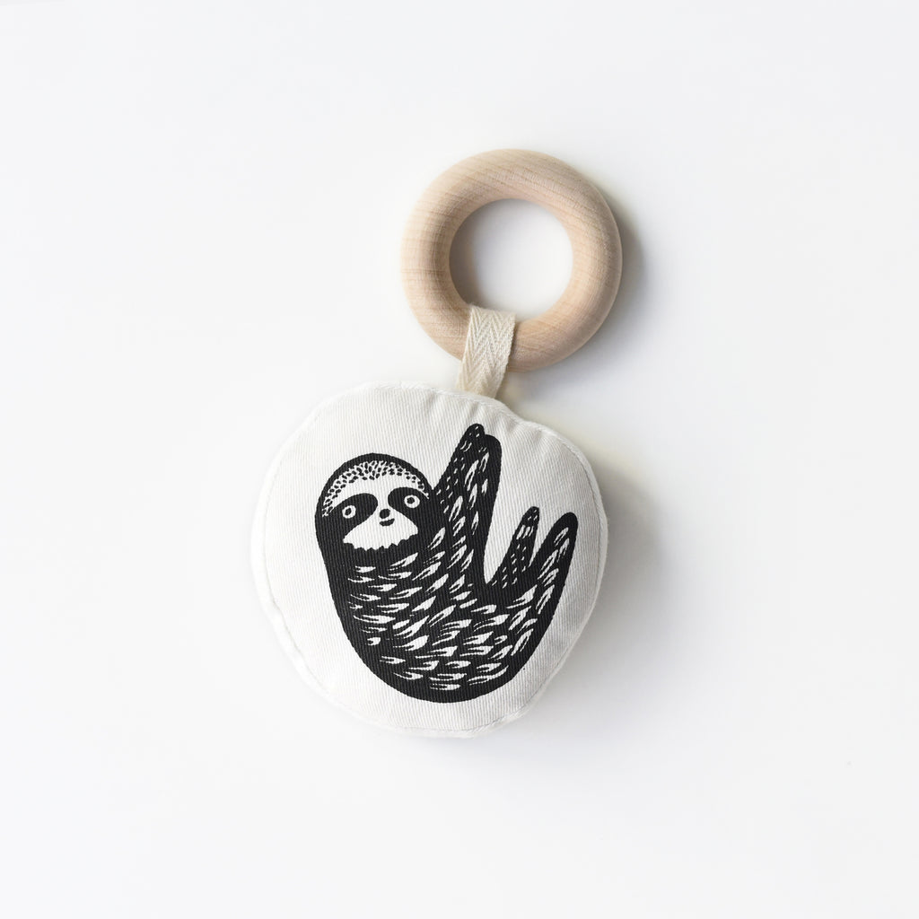 Wee Gallery Sloth Teether - Organic Cotton with Wooden Ring