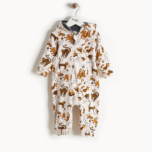 Bonnie Mob Hooded Onsie With Faux Fur Lining - Sand Cat Print