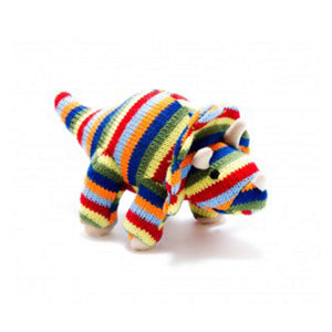 Knitted Small Rainbow Stripe Triceratops Rattle
