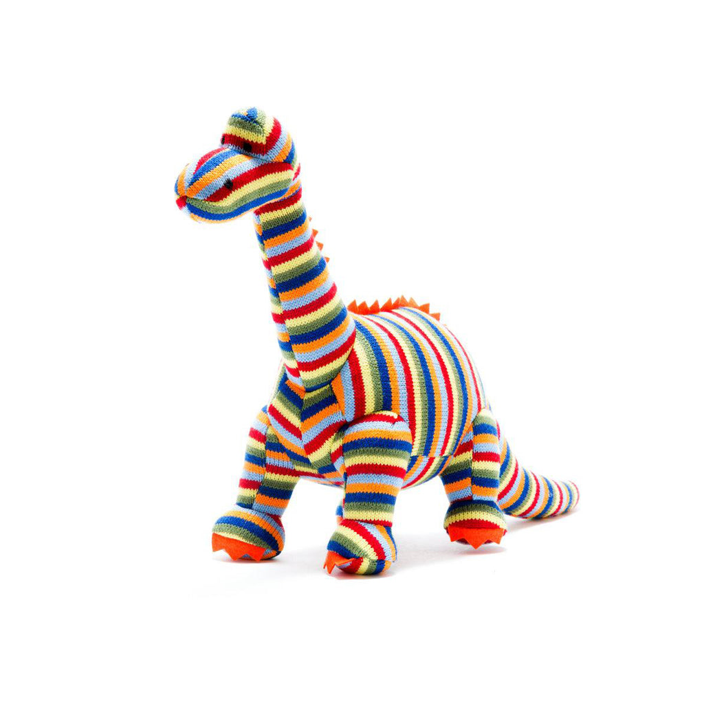 Knitted Small Rainbow Stripe Diplodocus Rattle