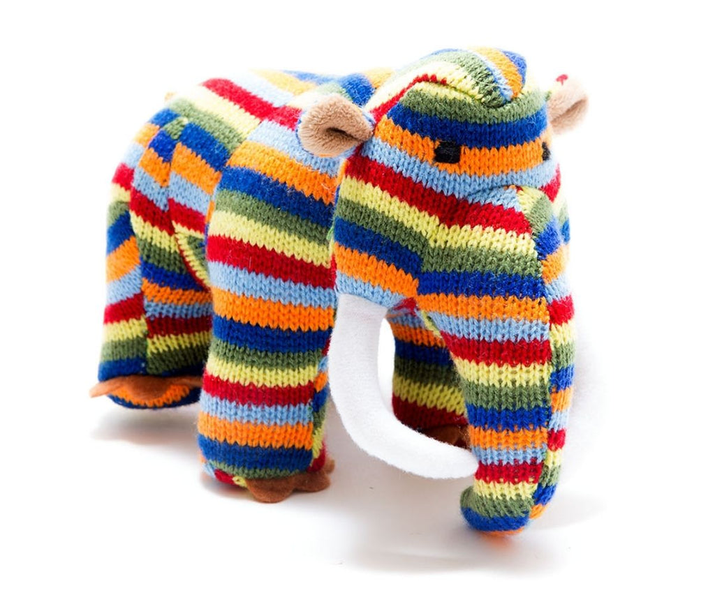 Knitted Rainbow Stripe Woolly Mammoth Rattle