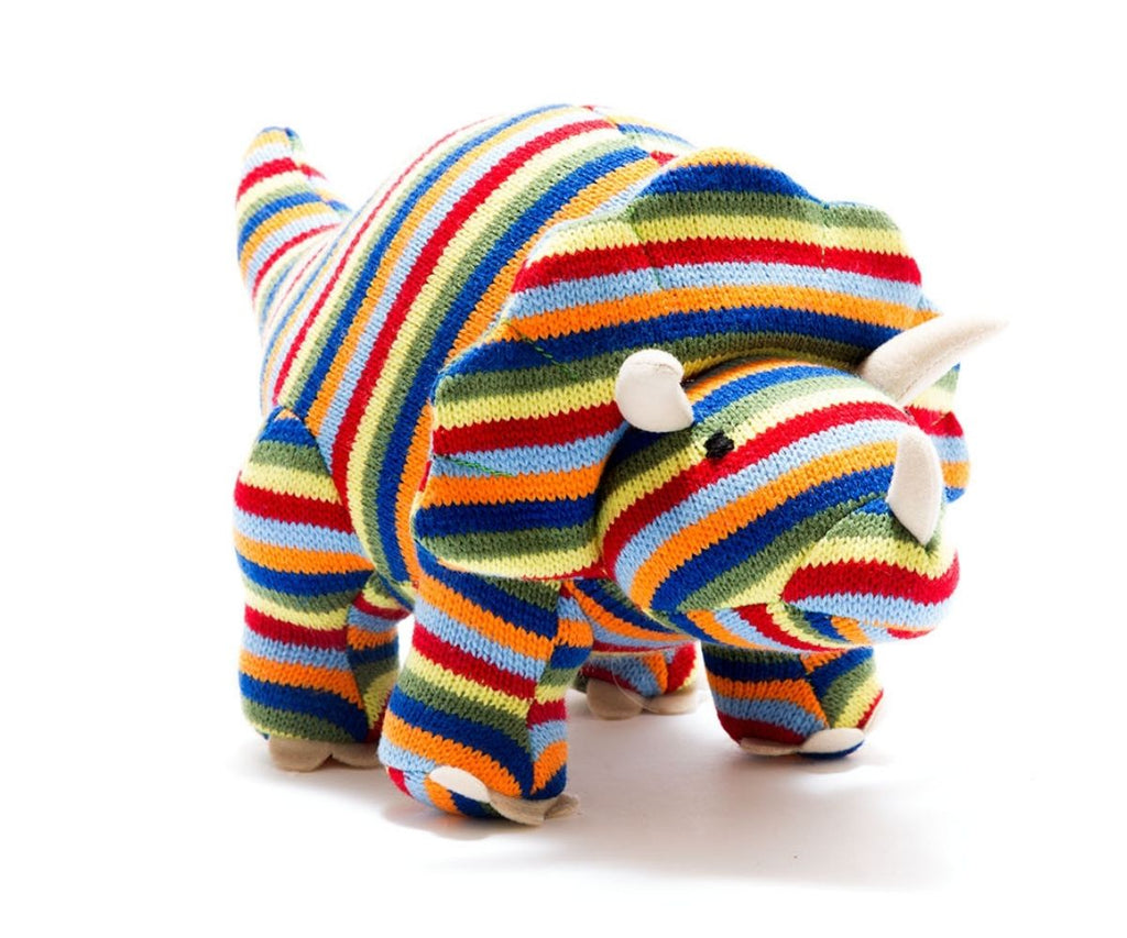 Knitted Medium Rainbow Stripe Triceratops
