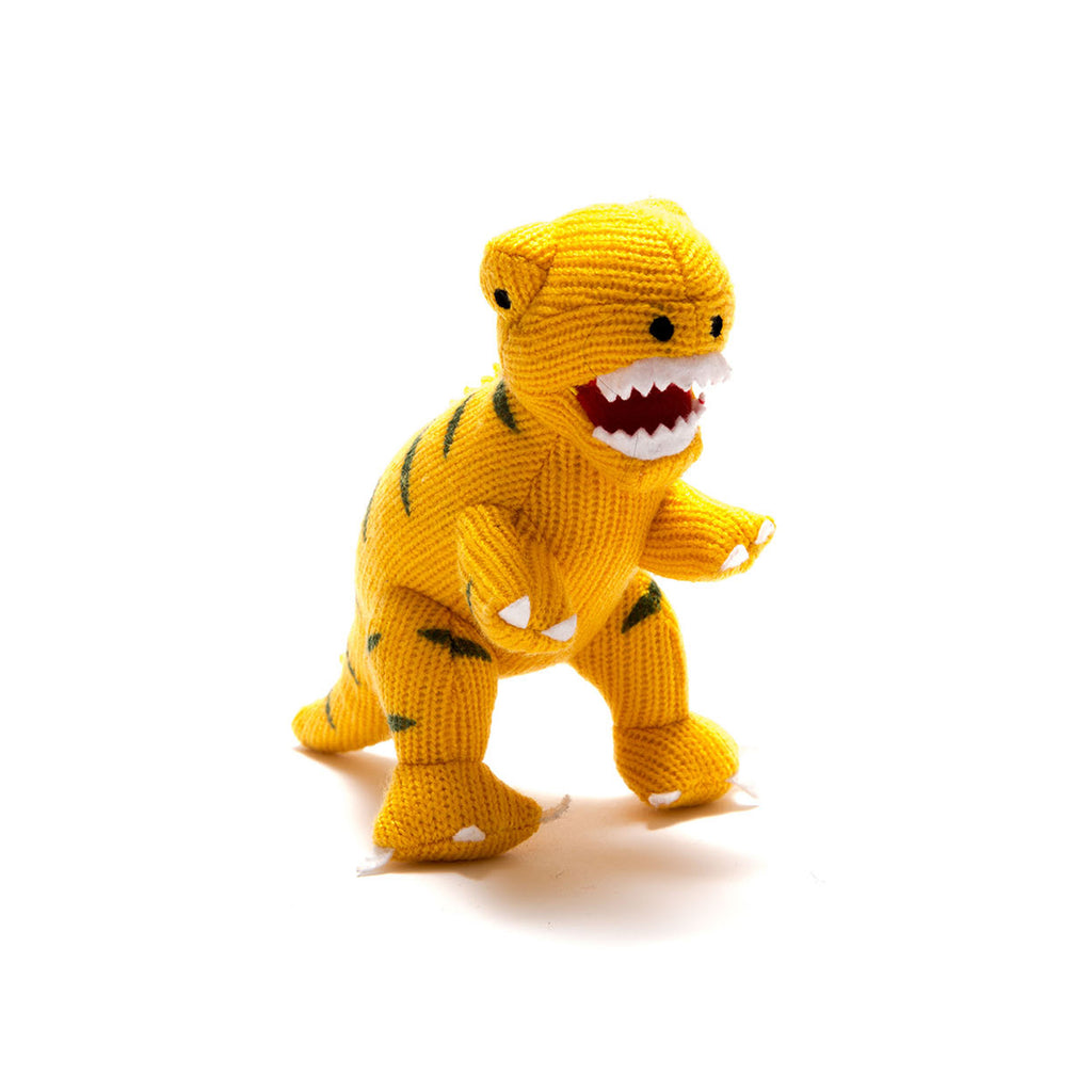 Knitted Small Yellow T-Rex Rattle